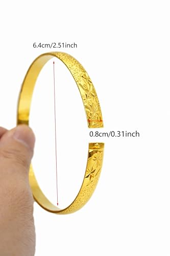 24K Gold Plated Dubai Style Single Cuff Bangle Bracelet for Women, Vintage Geometric Open Design