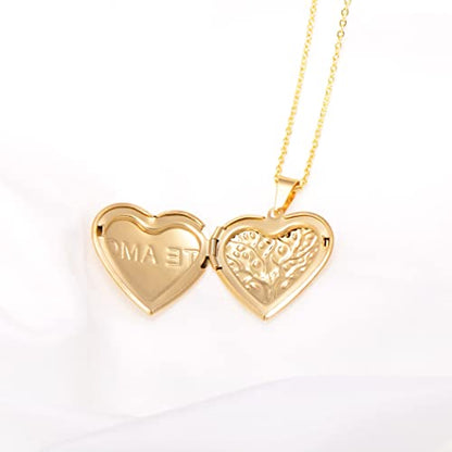 Paialco Heart Shaped Locket Pendant Necklace for Women - color: Yellow-Tree