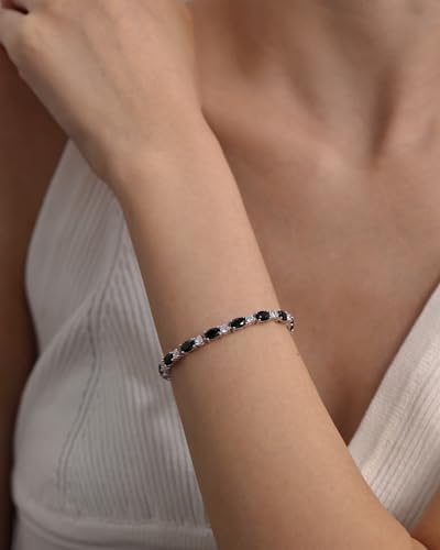 FANCIME Glamour Radiance Sterling Silver Birthstone Tennis Bracelets 7" | Charm Fine Jewelry Birthday Gifts for Women - color: Black Onyx