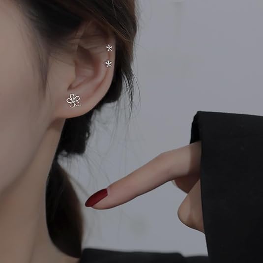 16G Cute Daisy Flower Cartilage Tragus Earring for Women Men Titanium Silver Dainty Minimalist Tiny Small Stud Threadless Push In Helix Conch Hypoallergenic Earrings Flat Back Studs Ear Piercing Jewelry - size: 6mm
