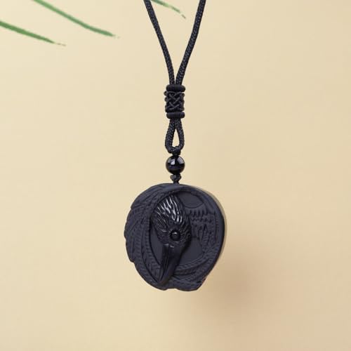 Anjiucc Natural Gemstone Tree of Life Black Obsidian/Golden Obsidian Pendant Necklace for Male and Female Necklace - color: Eagle
