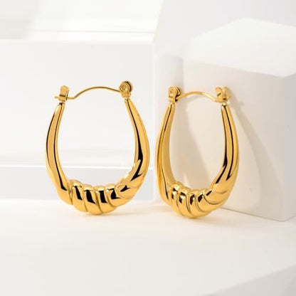 Hoop Earring for Women Hypoallergenic Stainless Steel Gold Hoop Dangle Earrings for Women 18K Gold Plated Stud Earring Chunky Twisted Hoop Gift for Women