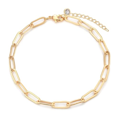 Solza 2 Layer Gold Plated Bracelet – Stainless Steel Adjustable Layered Chain with 3mm Beads, 18K Gold Plated Non Tarnish Jewelry for Women, Elegant Beaded Bracelet Stack for Everyday Wear - style: Paper Clip Chain