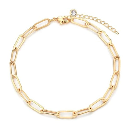 Solza 2 Layer Gold Plated Bracelet – Stainless Steel Adjustable Layered Chain with 3mm Beads, 18K Gold Plated Non Tarnish Jewelry for Women, Elegant Beaded Bracelet Stack for Everyday Wear - style: Paper Clip Chain