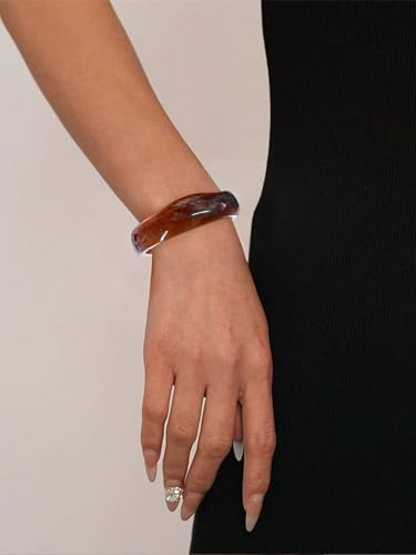 Chunky Acrylic Bangles Bracelets For Women Geometric Acrylic Resin Acetate Mottled Wide Bangle Bracelet Statement Colorful Bangles for Party - color: 02-coffee bangle