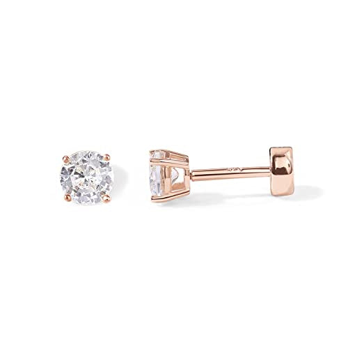 PAVOI 14K Gold Plated Solid 925 Sterling Silver Post Cubic Zirconia Stud Flat Back Earrings for Women | Cartilage Earring | Helix Piercing Jewelry | Small Stud Earrings for Women - color: Rose Gold, size: 4mm