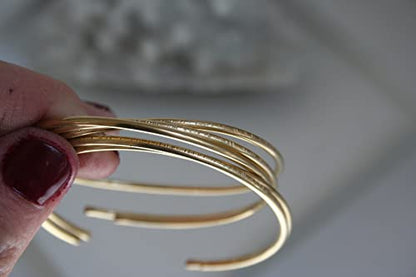 Set of Five Brass Stacking Cuff/Bangles Hammered & smooth textured - size: 6 1/2 Inches
