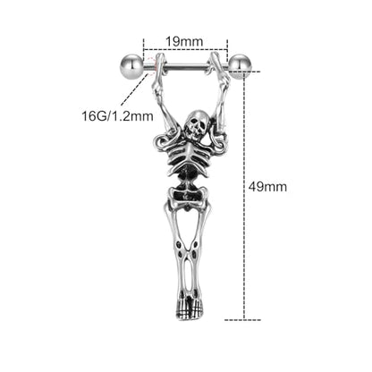 VERAMI 14G 16G Bat Devil Heart Nipple Rings Stainless Steel Heart Nipple Barbell Rings Tongue Rings Body Piercing for Women Men - color: SKULL