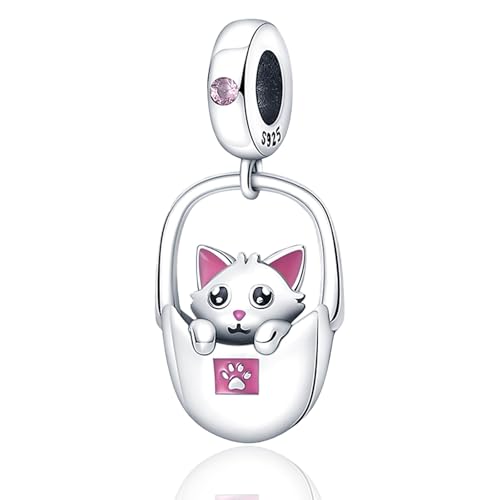 925 Sterling Silver Bead Charm for Pandora Bracelets and Necklaces,Pink Bow Cherry Butterfly Blue Ocean Pendant Bead Charms Jewelry Present Valentines Gifts for Wife/Girlfriend Women - style: Cute Cat Charms