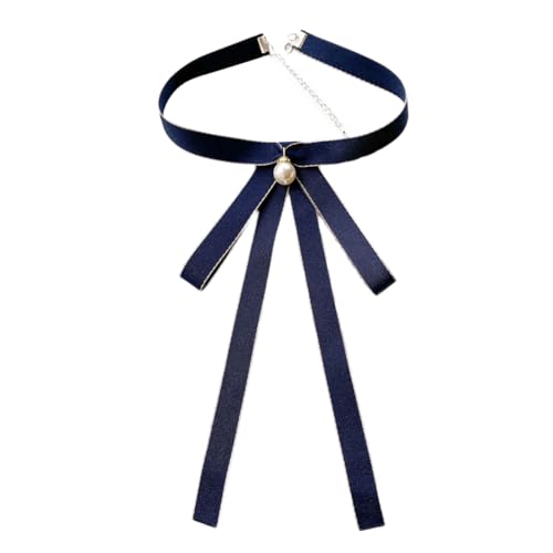 Fashion Ribbon Bow Tie Brooch Pins for Women Girls Crystal Pearl Uniform Pre-Tied Bowknot Corsage Party Ceremony Accessories - color: 104-nave Blue