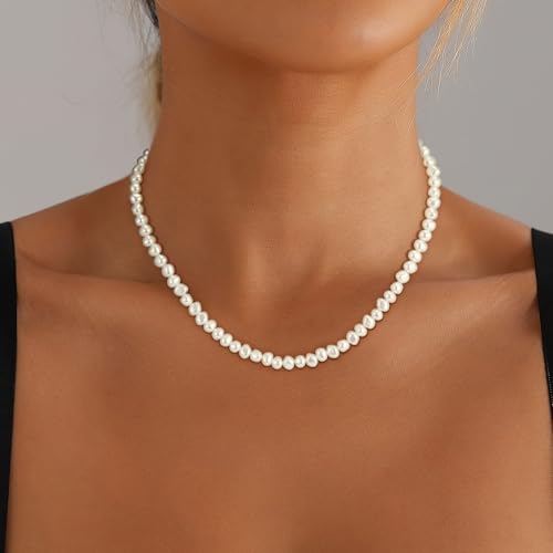 Pearl Necklaces for Women Trendy, 18K Gold/Silver Plated Layered Pearl Necklaces Dainty Pearls Choker Necklace and Earring Set Birthday Gifts for Mom Wife Daughter Sister Friends - color: Broque Pearl Necklace