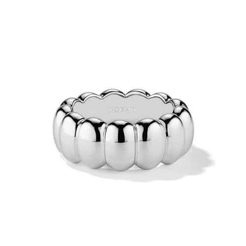 NOKMIT 14K Gold Filled Chunky Statement Rings, Stackable Band for Women | Non Tarnish & Hypoallergenic Wide Wedding Band | Puffy Croissant Thumb Finger Ring | Size 5-10 | Anillos de Oro 14K de Mujer - color: A-Silver
