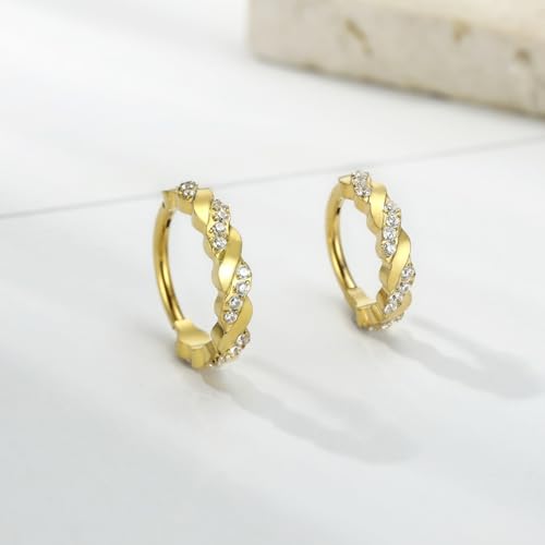 FUNLMO 316L Surgical Steel Nose Ring Septum Ring Cube Zircon Cartilage Earring Conch Tragus Helix Rook Daith Piercing Jewelry - style: 16G 8mm, Gold,crossover CZ