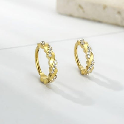 FUNLMO 316L Surgical Steel Nose Ring Septum Ring Cube Zircon Cartilage Earring Conch Tragus Helix Rook Daith Piercing Jewelry - style: 16G 8mm, Gold,crossover CZ
