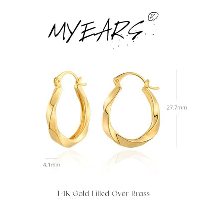 Gold Hoop Earrings for Women 14K Gold Plated Chunky Huggie Hoops Simple Cute Earrings Minimalist Jewelry for Women Gifts - style: Twist