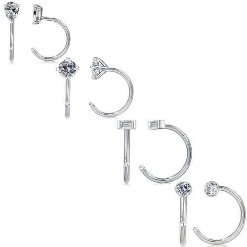 2/4Pairs 14K Gold Stay Close Hoop Huggie Half Hoop Earrings Minimalist Tiny Cartilage Helix Open Hugging for Women | Hypoallergenic 316L Stainless Steel Jewelry Set Trending Valentine's Day Gifts (A10) - color: 4 Pairs Silver