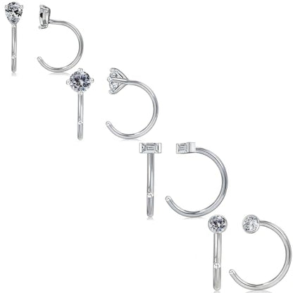 2/4Pairs 14K Gold Stay Close Hoop Huggie Half Hoop Earrings Minimalist Tiny Cartilage Helix Open Hugging for Women | Hypoallergenic 316L Stainless Steel Jewelry Set Trending Valentine's Day Gifts (A10) - color: 4 Pairs Silver