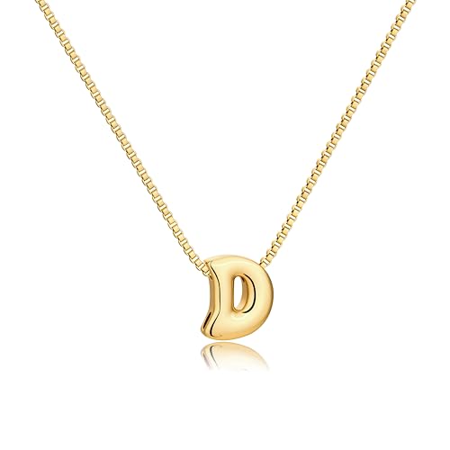 Bubble Gold Initial Necklaces for Women,14K Gold Plated A-Z Initial Necklaces for Women, Chunky balloon letter name Pendant Necklace Fashion Jewelry Gifts - color: D, style: Gold