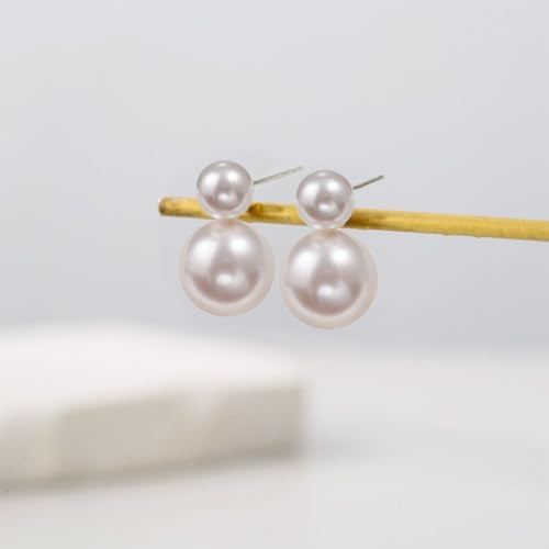 Bi&Yamigeo Mini Double Pearl Drop Stud Earrings,White Round Dangle Jewelry