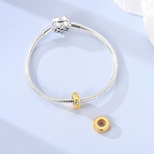 2pcs Stopper Spacer Beads for Pandora Bracelets, Sterling Silver Cross Ladybug Clip Spacer Charms For Bracelet DIY Jewelry Gift - color: Gold Cross