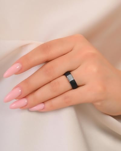 Rinfit Silicone Ring with Metal Plate & CZ for Women | AAAAA Grade Cubic Zirconia Stones, Flexible Rubber Wedding Band, Comfortable Fit, Engagement Ring for Her, Patented Design - color: Pack H: Black and Gunmetal Grey