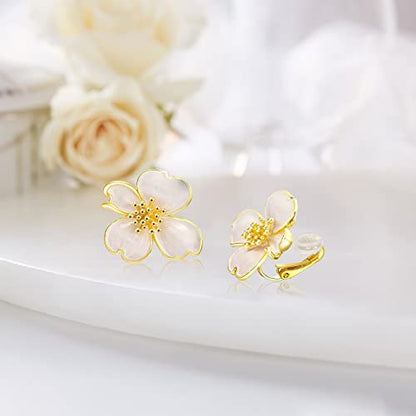 Clip on Earrings Women, 14K Gold Plated Earrings for Sensitive Ears, Fashion Women's Earrings Jewelry Birthday Gift for Wife Grandma Daughter Girls on Christmas Thanksgiving - color: Gold White Earrings