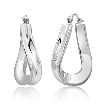 925 Sterling Silver Hypoallergenic Chunky Hoop Earrings for Women | Anti Tarnish Hoops in Various Styles by MAX + STONE - style: Wavy Hoops
