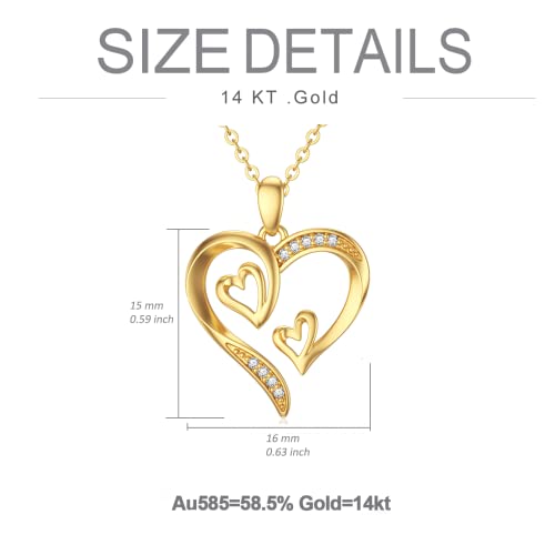 SISGEM 14K Real Gold Heart Necklace for Women,Yellow Gold Love Pendant Necklace Triple Hearts Jewerly Gifts for Birthday Anniversary 16+1+1 inch - color: Triple Hearts-2