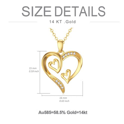 SISGEM 14K Real Gold Heart Necklace for Women,Yellow Gold Love Pendant Necklace Triple Hearts Jewerly Gifts for Birthday Anniversary 16+1+1 inch - color: Triple Hearts-2