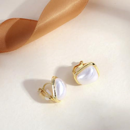 4 Pairs Clip on Stud Earrings, Non Pierced Jewelry with Pearl Accented, Gold Clip On Stud Earrings Set for Women