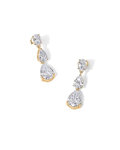 PAVOI 14K Gold Plated Cubic Zirconia Dangle Earrings for Women - Crystal Long Linear Bridal Drop Earrings - Cluster CZ Pearl Simulated Diamond Drop Dangle Wedding Jewelry for Brides & Bridesmaid - style: Pear