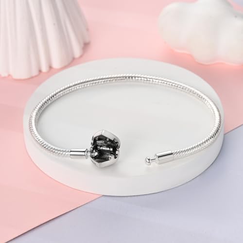 MULA 925 Sterling Silver Snake Chain Charm Bracelet Butterfly Heart Clover with 5A Cubic Zirconia Bracelets for Women - color: Retro Heart