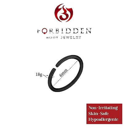Forbidden Body Jewelry 18G Surgical Steel IP Plated Seamless Nose Ring & Cartilage Hoop with Comfort Round Ends (Sold Individually) - style: 18G 6mm Black