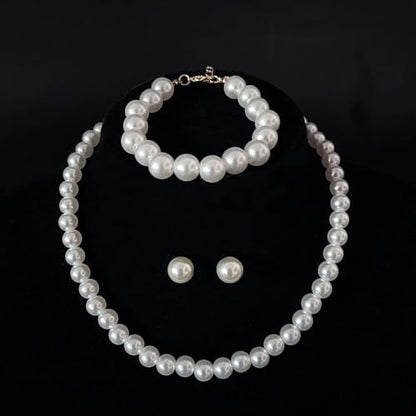Pearl Jewelry Set for Women Pearl Necklace and Earring Set Bridal Jewelry Set for Wedding Elegant Pearl Jewelry - color: A2:SET-3
