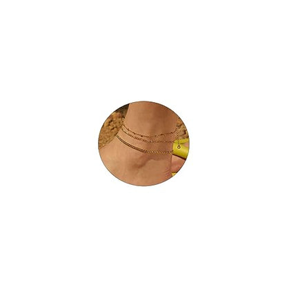 Gold Triple Layers Ankle Bracelet for Women 14K Gold Plated Waterproof Christmas Womens Jewelry Gifts Adjustable 8.2+1.5 inches Ankles for Women Trendy