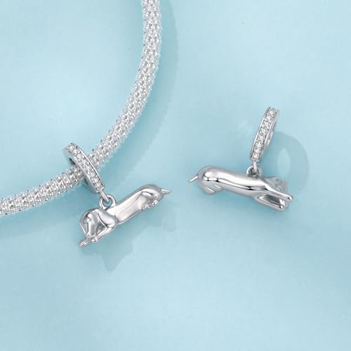 Hummingbird Charms For Bracelets 925 Sterling Silver Animal Dangle & Beads Butterfly Cat Beads Charms For Women Jewelry Gift - color: Sleeping Dachshund