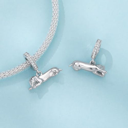 Hummingbird Charms For Bracelets 925 Sterling Silver Animal Dangle & Beads Butterfly Cat Beads Charms For Women Jewelry Gift - color: Sleeping Dachshund