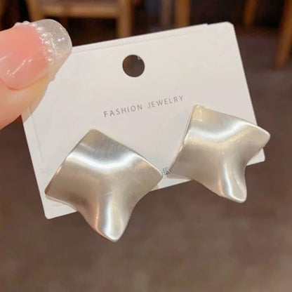 Unique Abstract Earrings For Women,Geometric Statement Stud Earring Large Hypoallergenic Earring for Gift - color: white gold plated Brushed