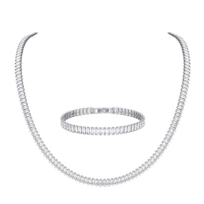 HZMAN Crystal Necklace Bracelet Jewelry Set for Women Dainty Rhinestone Choker Necklace Tennis Bracelet Cubic Zirconia Bridal Wedding Jewelry - color: Silver