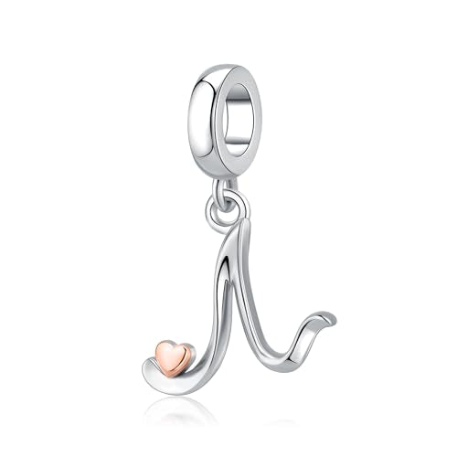 Letter Charms for Pandora Bracelets 925 Sterling Silver Alphabet Initial Charms Bead Jewelry Gift for Women - style: Initial N
