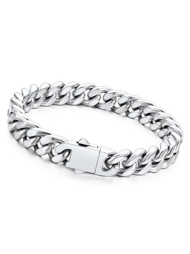 Richsteel Gold/Black/Silver Cuban Link Bracelet for Men,5/7/9/12MM Width | 316L Stainless Steel Chain Wrist Bracelet, Waterproof, No Tarnish, Hypoallergenic Hip Hop Jewelry, with Gift Box - color: 01-Stainless Steel 9mm Width