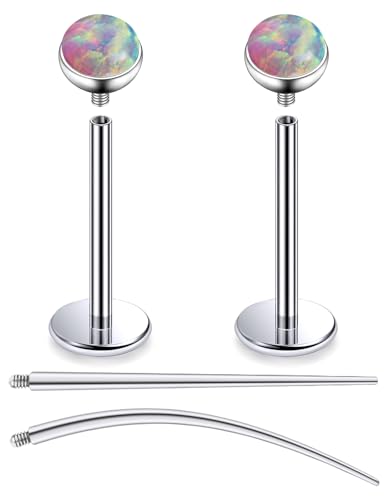 F136 Titanium 20/18/16G Internally Threaded Flat Back Multicolor Opal Stud Earrings Nose Rings Lip Labret Medusa Monroe Piercing Jewelry with Taper for Women Men - color: Pink, size: 18g*10mm*3mm