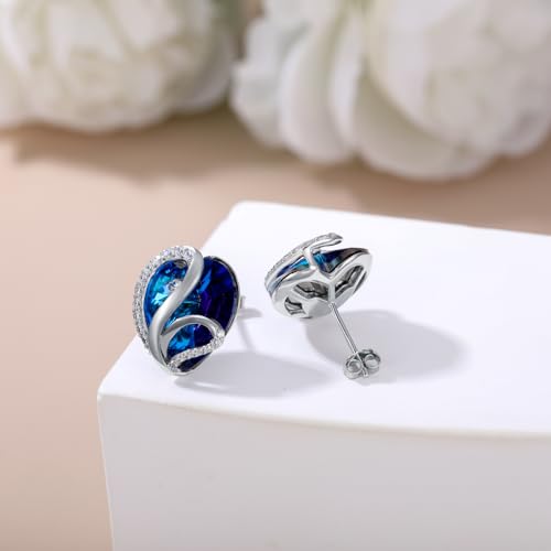 Butterfly Heart Birthstone Crystal Stud Earrings for Women S925 Sterling Silver Heart Birthstone Studs Birthday Gifts for Wife Mother Daughter Girlfriend Mom - color: 09-September