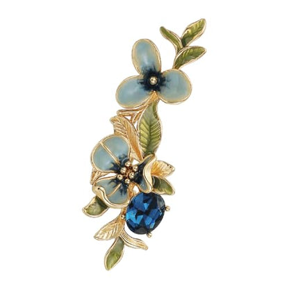 Irises Flower brooches and pins for women, Hand-driping Oil brooch pins inlaid with artificial crystals, SHE'S FREE STYLE JUST FOR YOU Green leaf safety pins enameled jewelry pins and brooches - color: Blue brooch