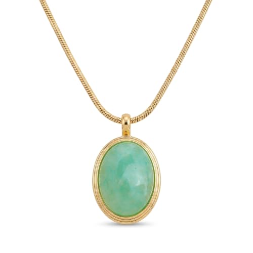 Sonateomber Gold Stone Pendant Necklace for Women, Chunky Statement Dainty Heart Oval Natural Gemstone Dangle Necklaces Wedding Prom Accessories Fashion Jewelry Gift - color: Mint Green