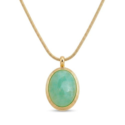 Sonateomber Gold Stone Pendant Necklace for Women, Chunky Statement Dainty Heart Oval Natural Gemstone Dangle Necklaces Wedding Prom Accessories Fashion Jewelry Gift - color: Mint Green