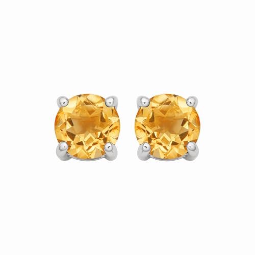 Amazon Essentials Sterling Silver Round Birthstone Stud Earrings - color: Yellow Citrine, November