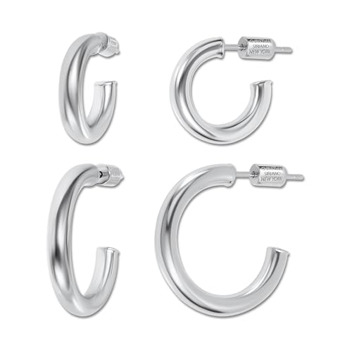 Small Gold Hoop Earrings for Women | 18K Gold Plated Non Tarnish Hoops, Classic Polished Huggie Earrings, 925 Sterling Silver Base, Twist Hoop. (4x20mm & 4x25mm, 3x15mm & 3x20mm) - color: Silver, size: Polish Hoop (3x15mm & 3x20mm)
