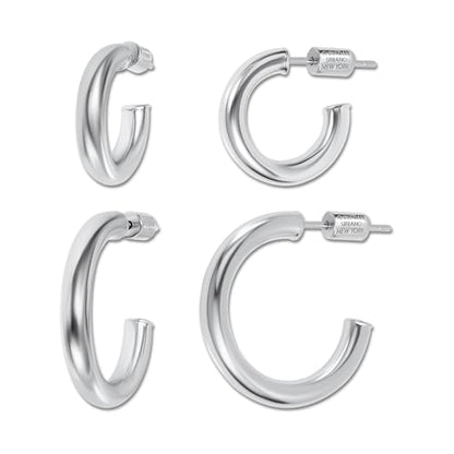 Small Gold Hoop Earrings for Women | 18K Gold Plated Non Tarnish Hoops, Classic Polished Huggie Earrings, 925 Sterling Silver Base, Twist Hoop. (4x20mm & 4x25mm, 3x15mm & 3x20mm) - color: Silver, size: Polish Hoop (3x15mm & 3x20mm)