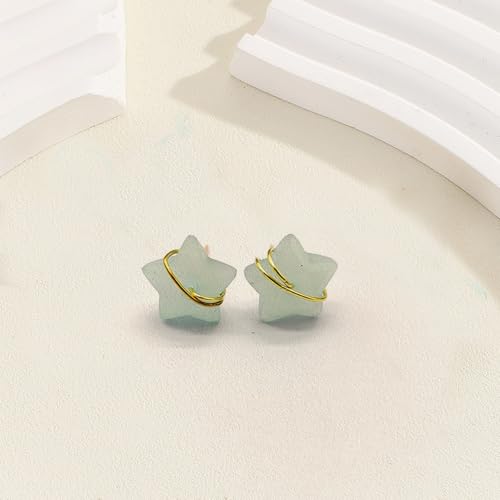 Raw Gemstone Star Stud Earrings for Women Handmade Star Chakra Healing Crystal Earrings Amethyst Raw Rose Quartz Gemstone Prong Stud Earrings Birthstone Jewelry Gift Ideas - color: Aquamarine